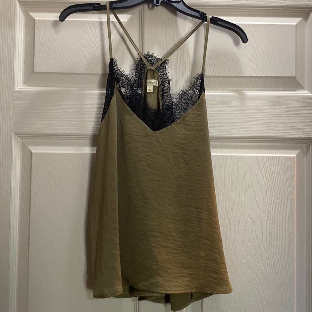 Olive green tank with black lace